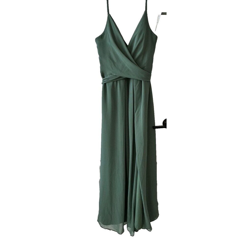 Azazie Eucalyptus Green Formal Bridesmaid Dress Split Side Floor Length Size A10